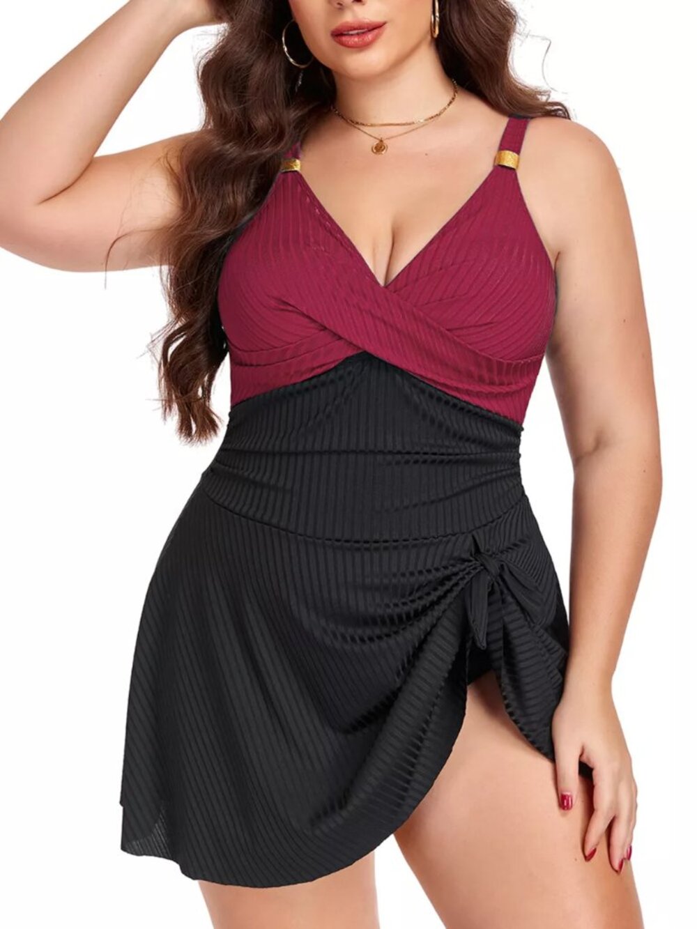 Plus Size Ruched One-Piece Swim Dress